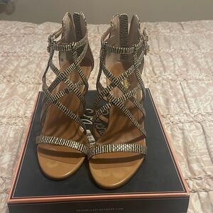 Seychelles Women's Black and Tan Strappy Heels